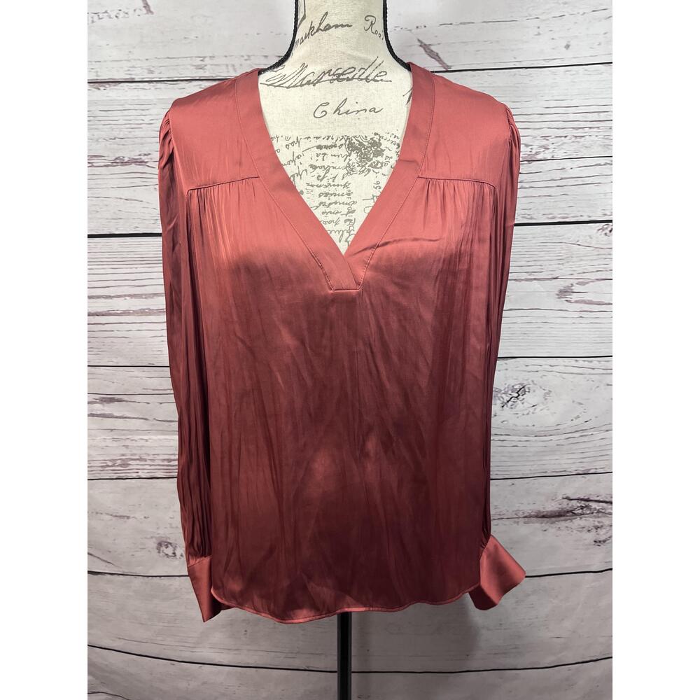EXPRESS Orange V-Neck‎ Long Sleeve Silky Pullover Blouse Size Large